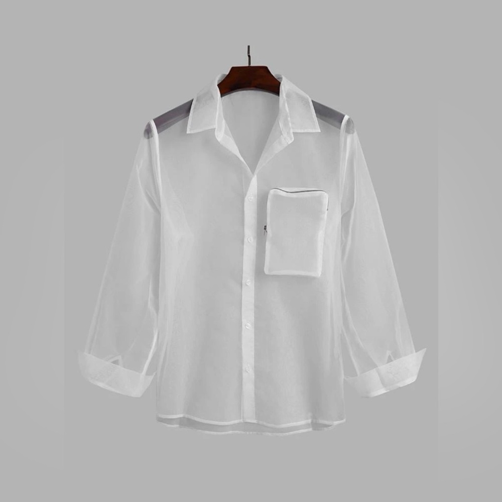NWOT Incerun Sheer Organza White Button Shirt